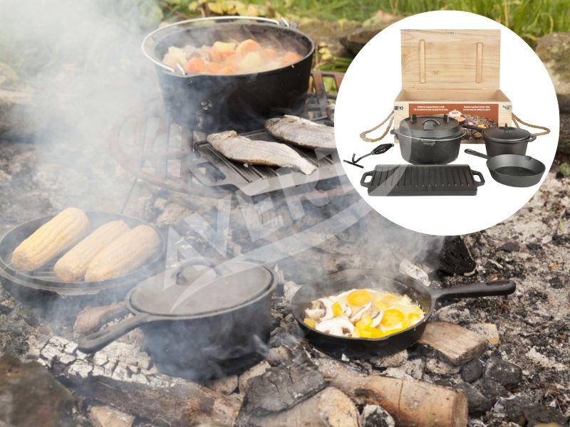 Cast iron campfire pot pan set pcs Averto