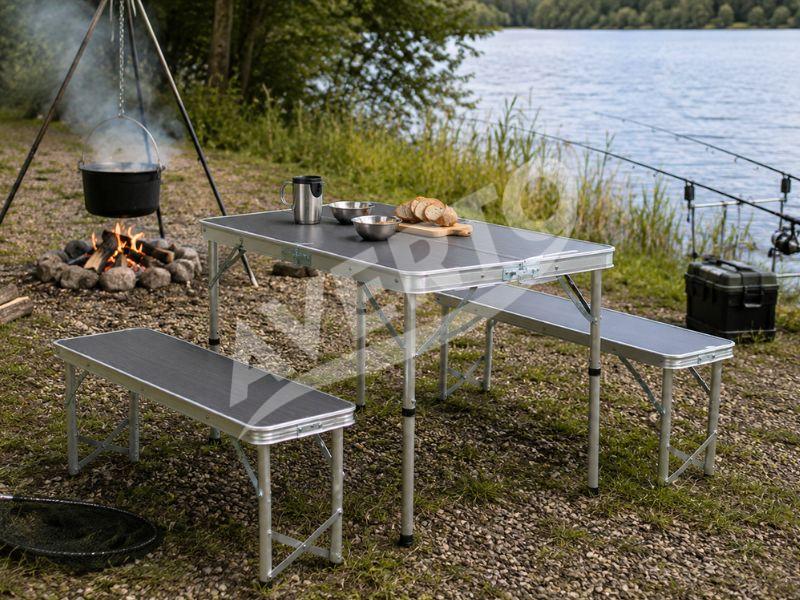 Campingbord med 2 bänkar