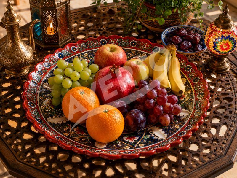 Uzbek Fruit Bowl 32 cm, 1. orange & blue | Averto