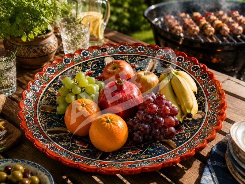 Uzbek Fruit Bowl 32 cm, 1. orange & blue | Averto